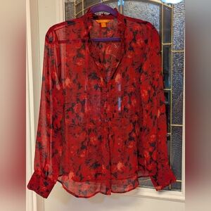 A288, Joe Fresh Red Floral Sheer Blouse